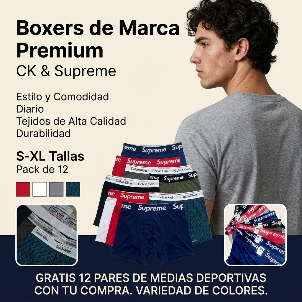 12 Boxers Premium + 12 Medias